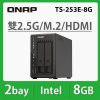 QNAP NAS 2 fiókos Celeron J6412 4x2,6GHz, 8GB RAM, 2x2500Mbps, 2xHDMI, 2xUSB3.2Gen2, 2xM.2 2280 PCIe Slot - TS-253E-8G