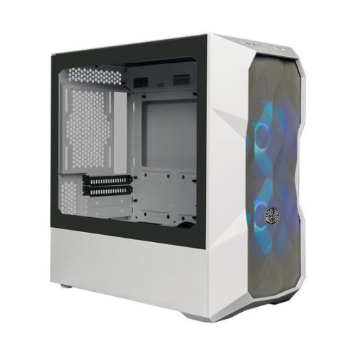 COOLER MASTER Ház Micro ATX MasterBox TD300 MESH, 2db ARGB Ventilátor, Tápegység nélkül, Edzett Üveg, fehér