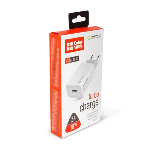 COLORWAY USB töltő adapter, 1USB Quick Charge 3.0 (18W) white (CW-CHS013Q-WT)