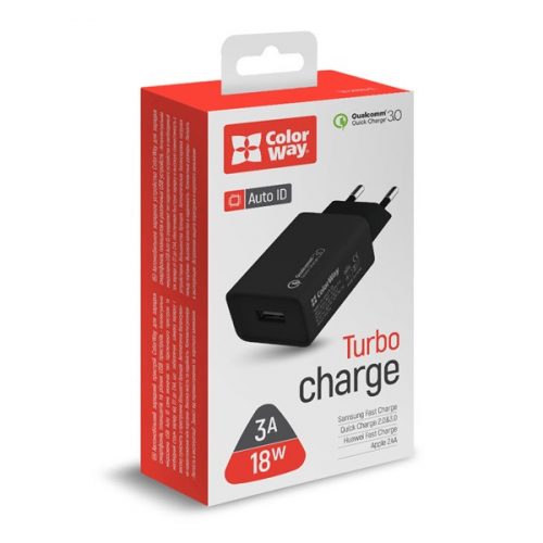 COLORWAY USB töltő adapter, 1USB Quick Charge 3.0 (18W) black (CW-CHS013Q-BK)