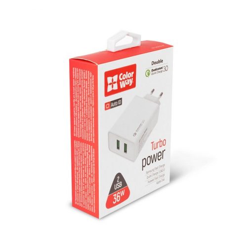 COLORWAY USB töltő adapter, 2USB Quick Charge 3.0 (36W) white (CW-CHS017Q-WT)