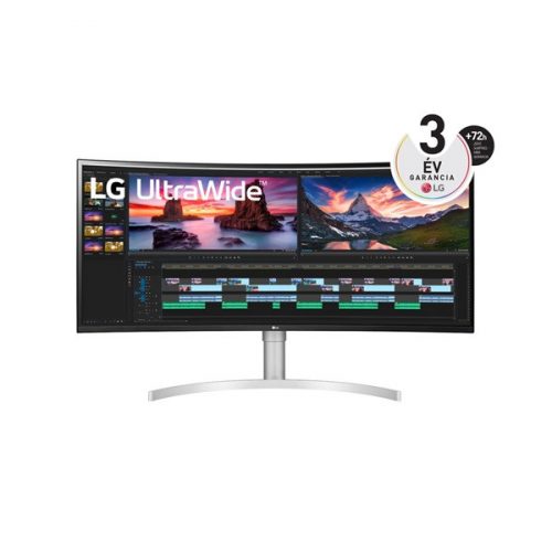 LGitor 38" - 38WN95CP-W (IPS; Ívelt; 21:9; QHD+ 3840x1600; 1ms; 144Hz; 450cd; HDMI; DP; TB; USB; Spk; HDR600; GSync)