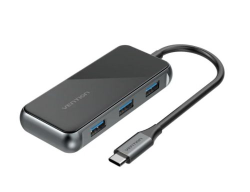 Vention USB-C -> USB3.0*4/PD (0,15m, szürke, tükrös felületű), Dokkoló